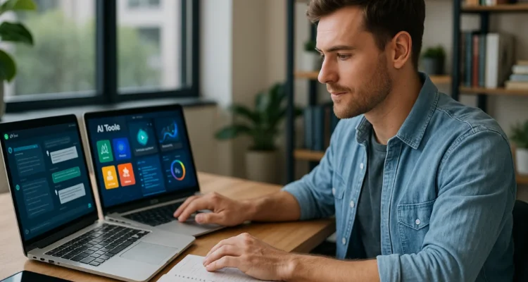 Australian professional using AI-powered digital tools and apps for productivity in 2025