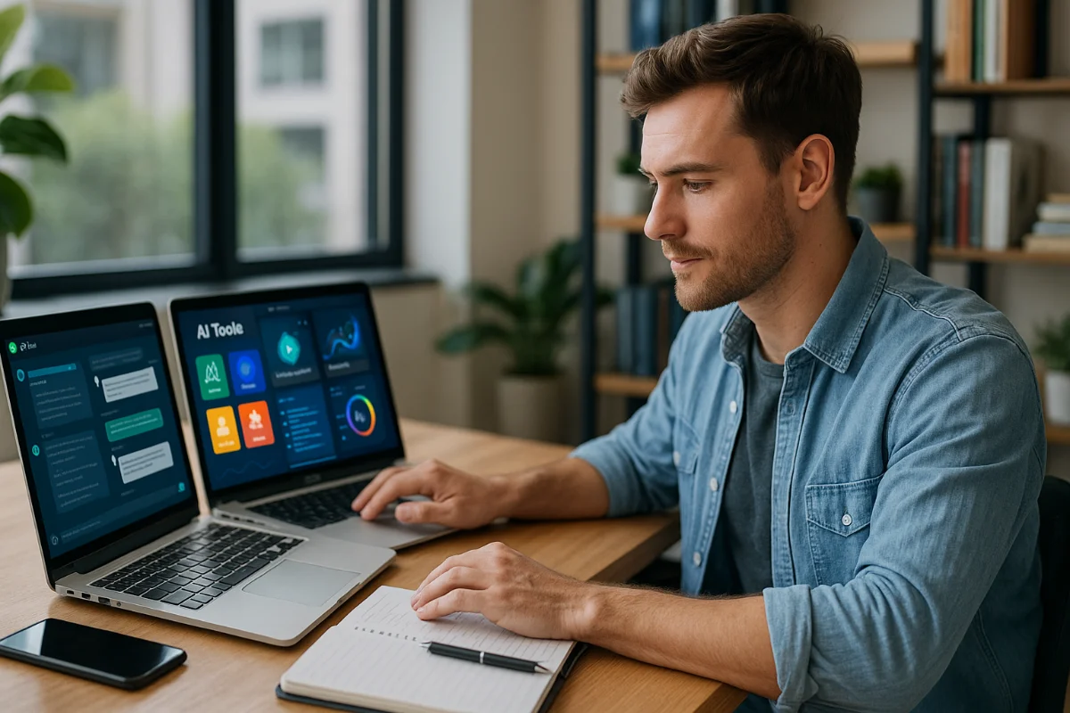 Australian professional using AI-powered digital tools and apps for productivity in 2025